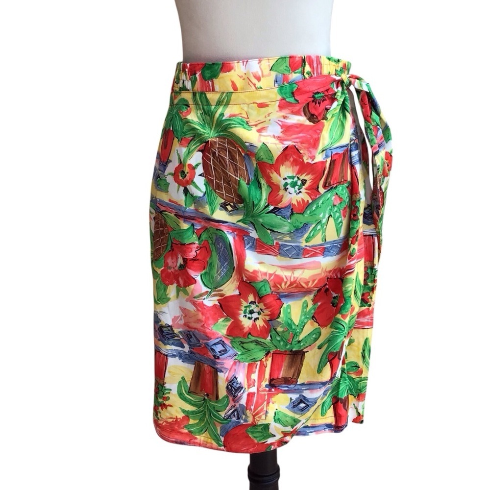 Bonnie Boynton Vintage Tropical Print Cotton Wrap Skirt Size Medium USA NEW